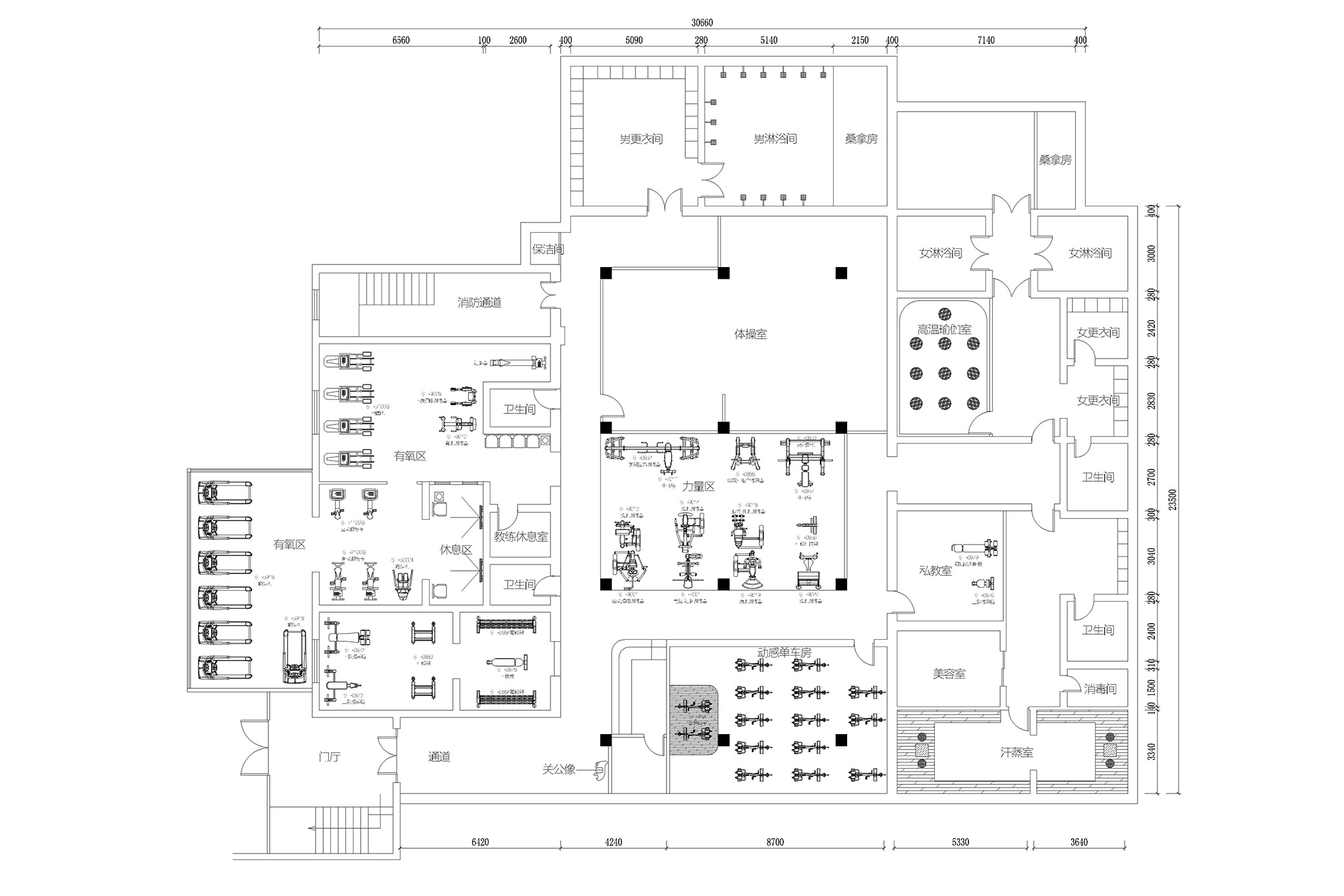 惠州企業事業單位職工(gōng)健身房200平方米平面圖